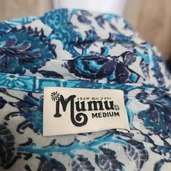Show Me Your MuMu Poet Tie Tassel Floral Boho Blue Blouse Size Medium - Picture 8 of 13